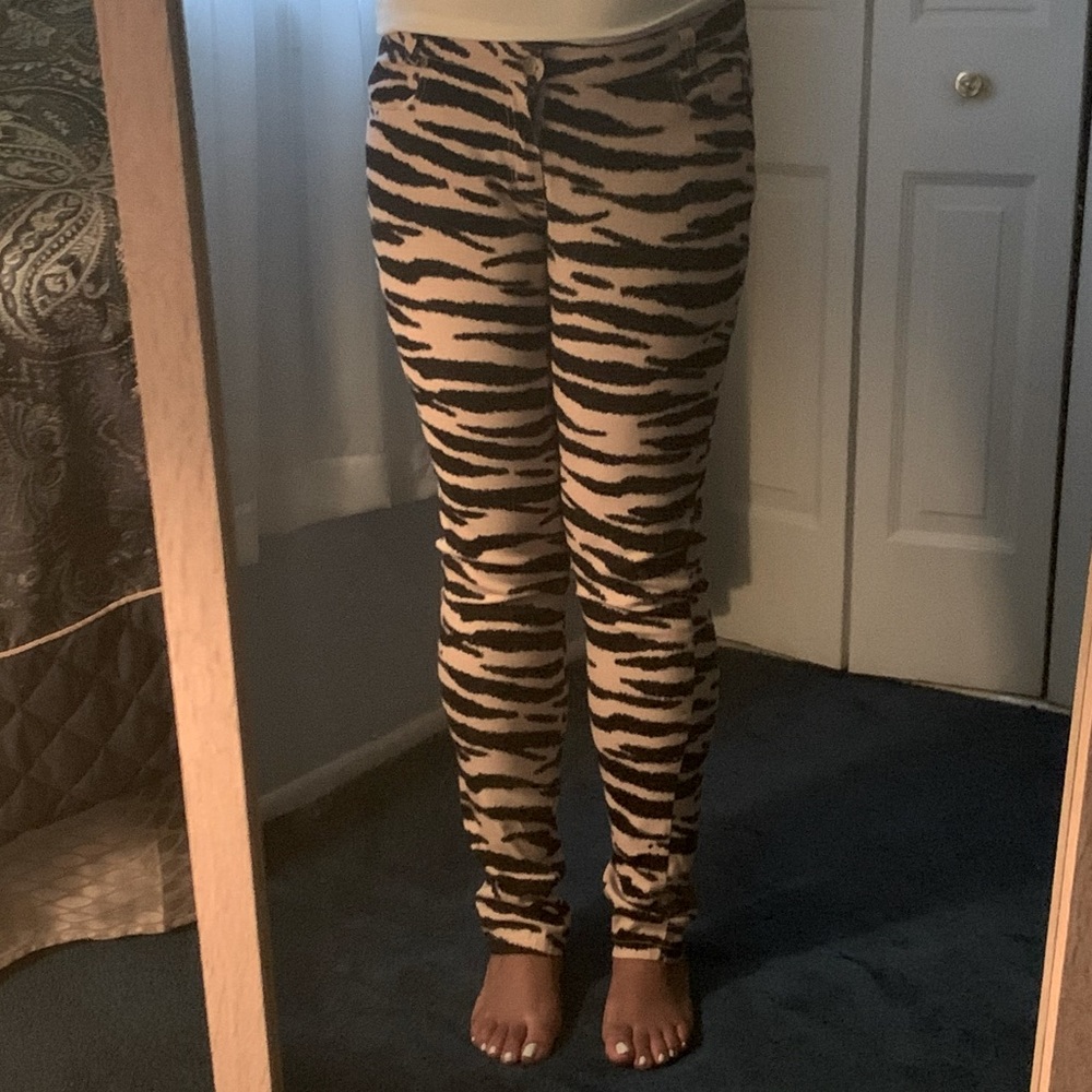 Cream and Black tiger striped skinny jeans (tall)